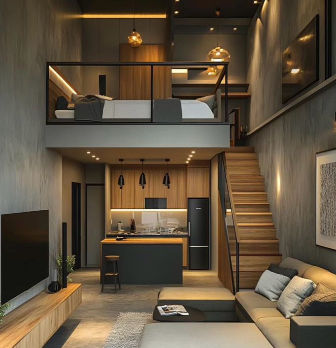 Render de interior tipo loft